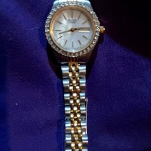 Citizen Women's Silver and Gold Crystal Watch